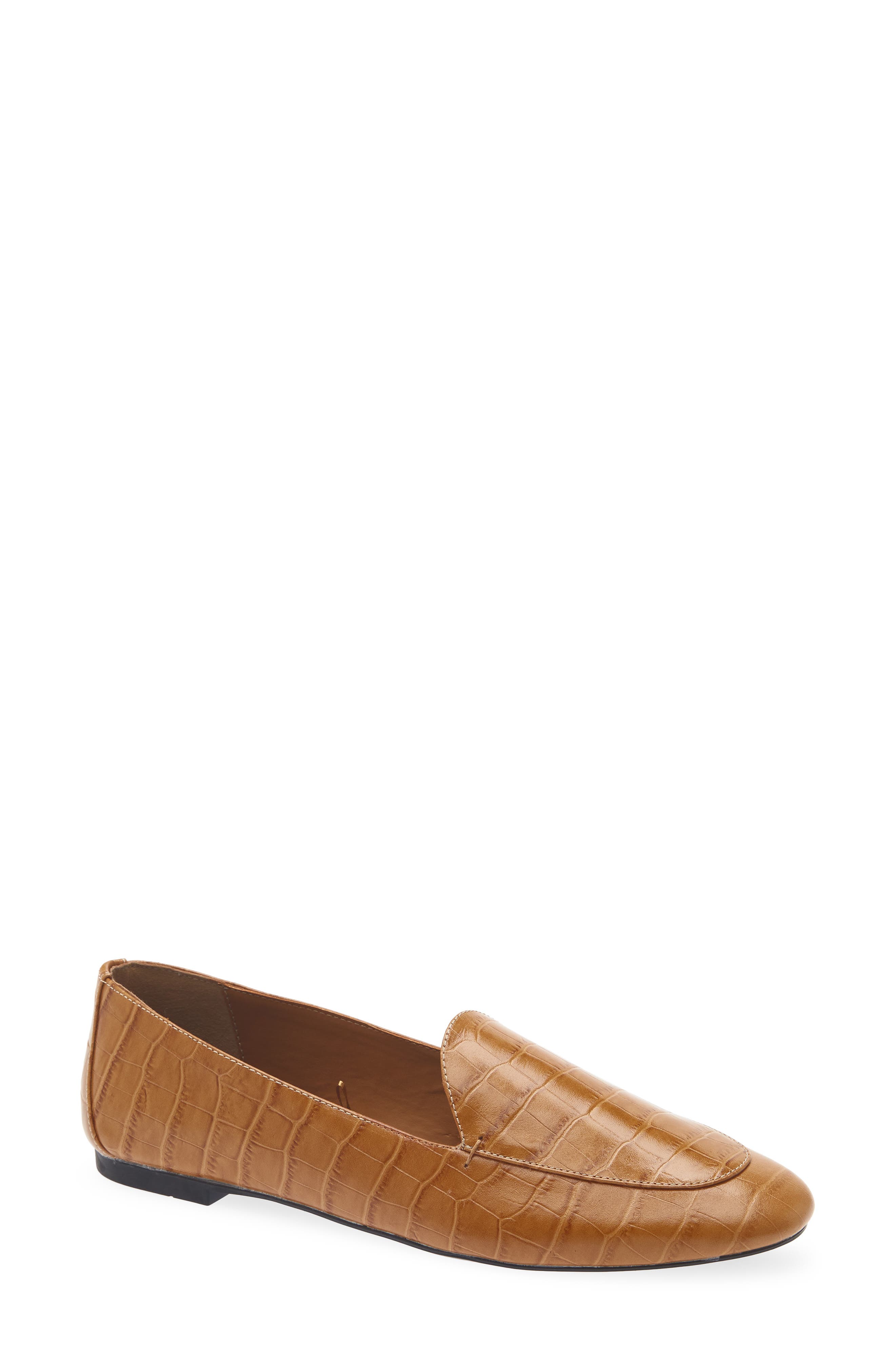 Croc Embossed Leather Loafer, Main, color, COGNAC