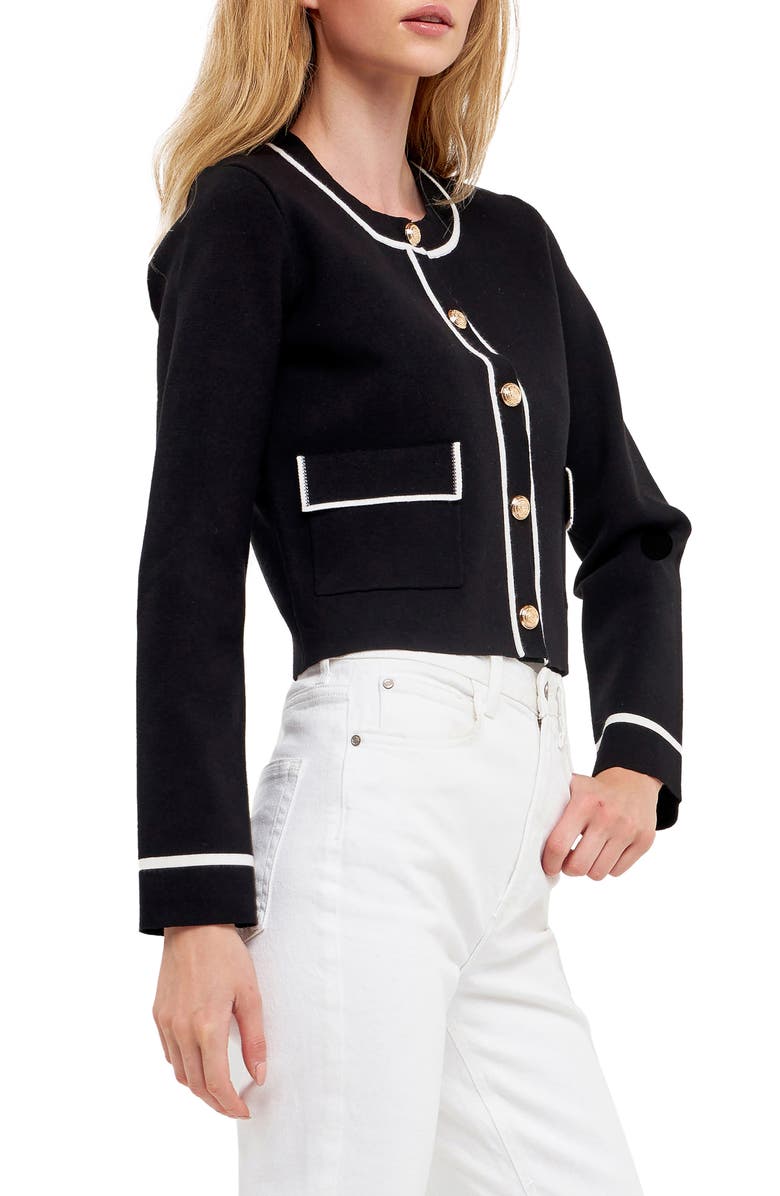English Factory Contrast Detail Cardigan, Alternate, color,