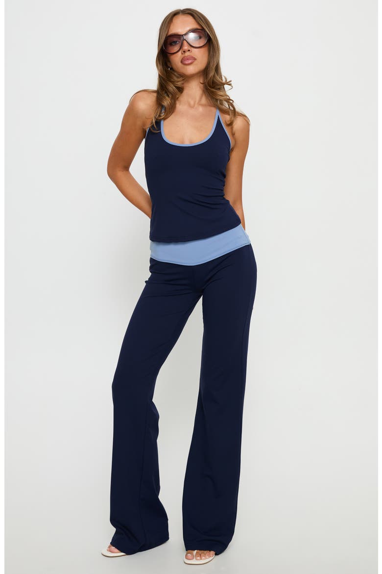 Kobee Contrast Waist Flare Jersey Pants, Alternate, color, NAVY / LIGHT BLUE