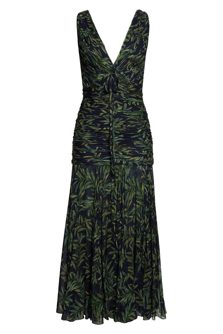 Print Ruched Silk Chiffon Dress, Alternate, color, MIDNIGHT MULTI