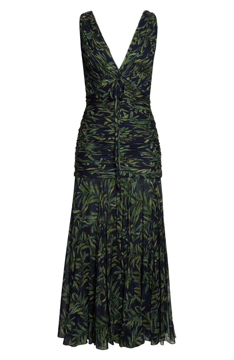 Carolina Herrera Print Ruched Silk Chiffon Dress, Alternate, color, Midnight Multi