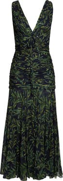 Carolina Herrera Print Ruched Silk Chiffon Dress