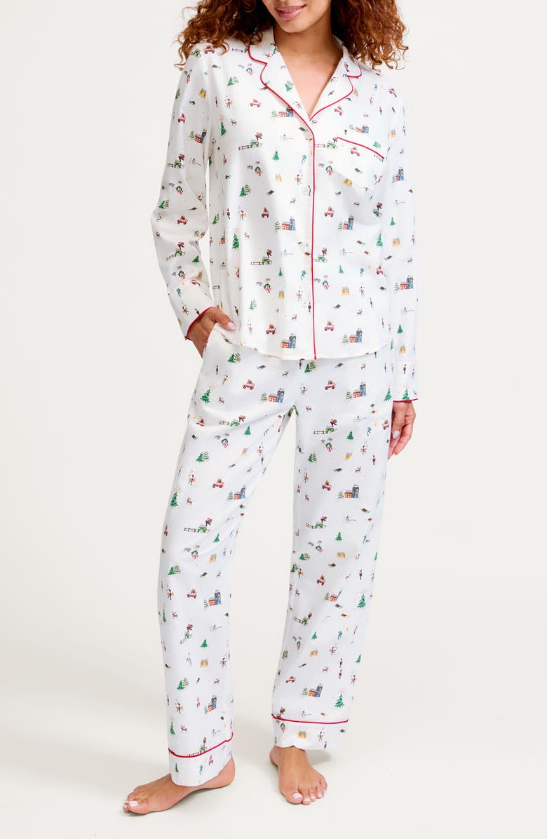 Petite Plume Holiday Print Cotton Twill Pajamas, Main, color,