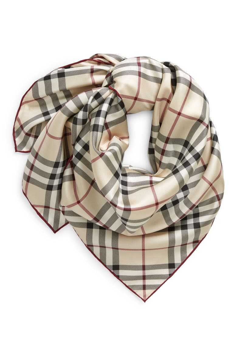 Check Silk Twill Scarf Scarf, Alternate, color, STONE