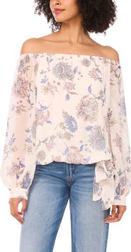 Vince Camuto Floral Off the Shoulder Tie Hem Top