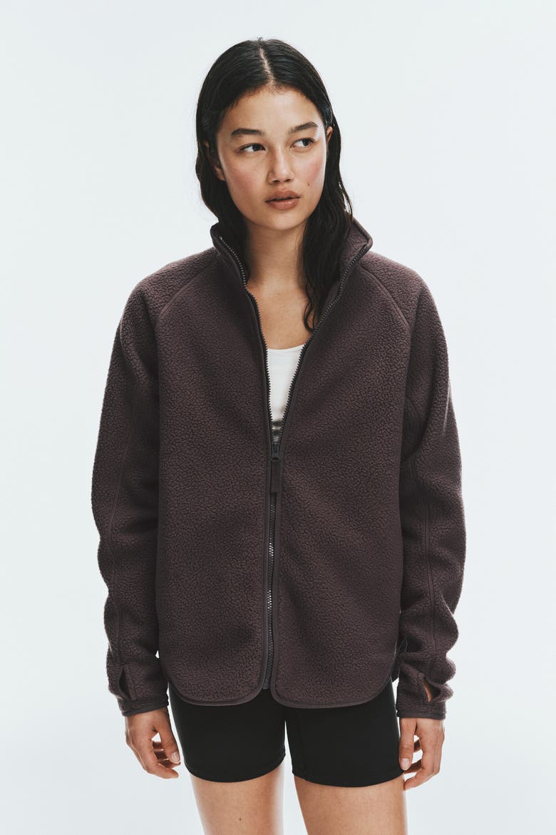 Teddy Fleece Activewear Jacket, Alternate, color, Dark heather