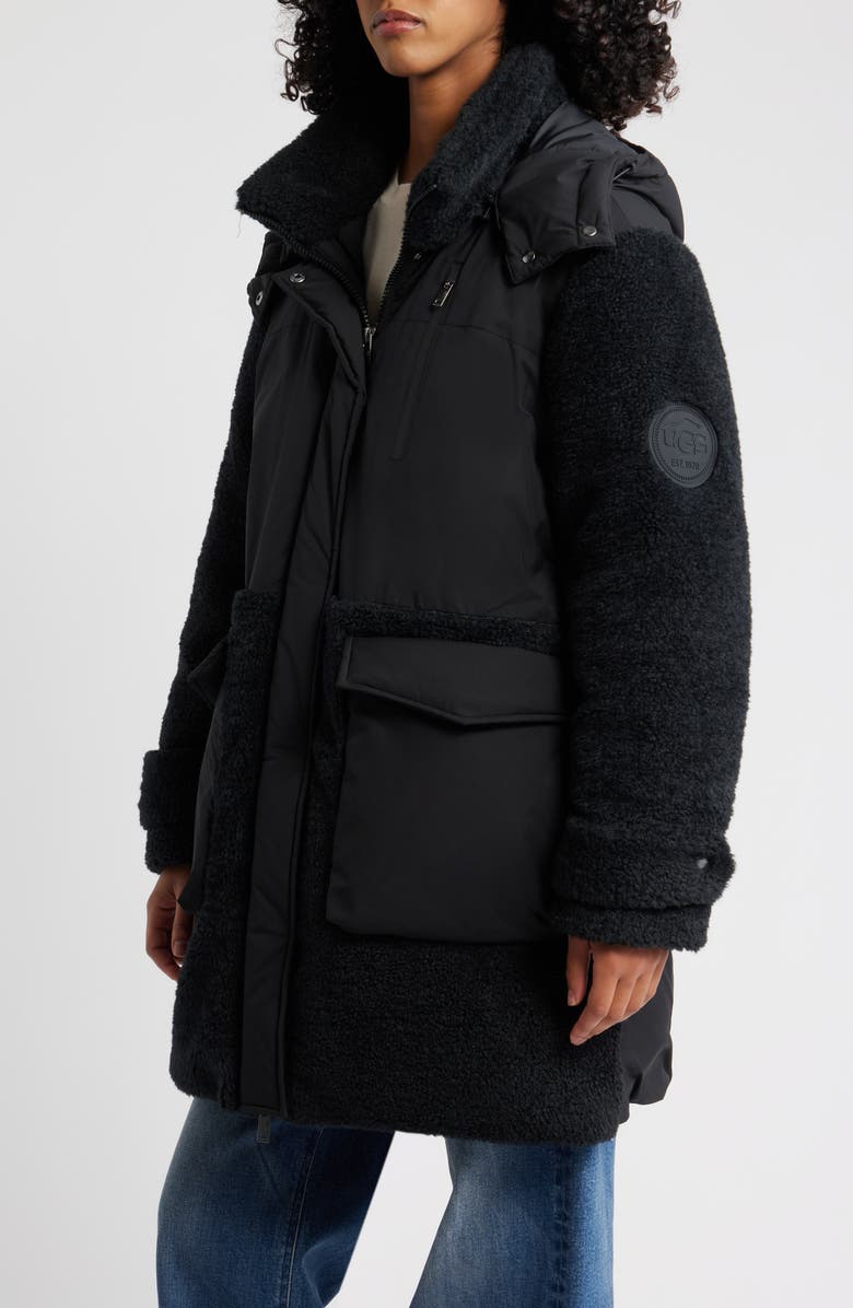 UGG<sup>®</sup> Kaysin Fleece Trim Down Parka, Alternate, color, Black