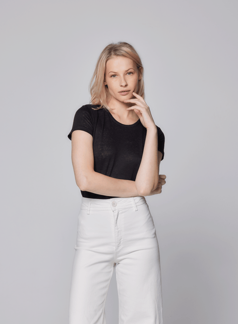 Stretch Linen Short Sleeve Crewneck T-Shirt