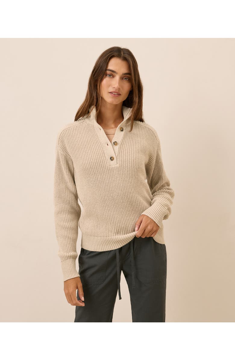 Pact Luxe Knit Henley Sweater, Main, color, Flax Heather