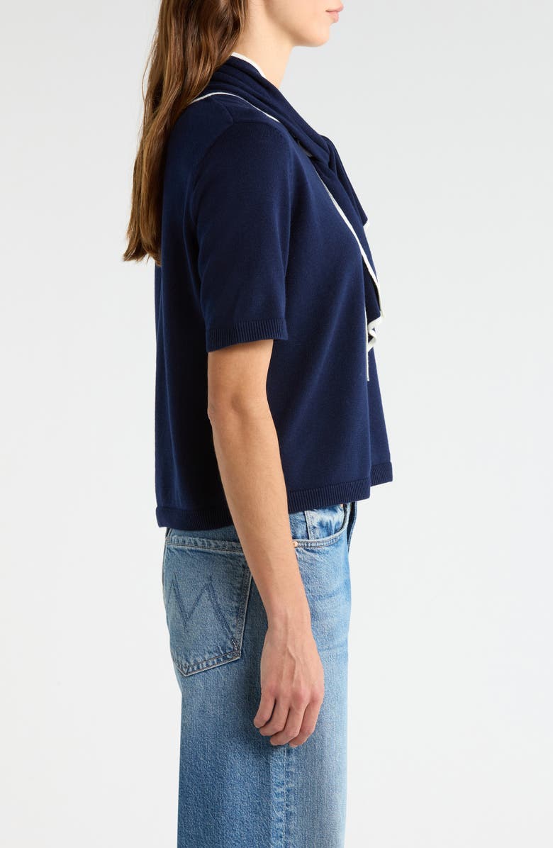 CeCe Tipped Tie Neck Sweater, Alternate, color, Classic Navy