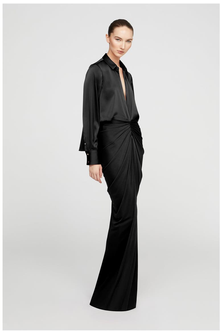 Katrine Jersey And Satin Gown, Alternate, color, Black