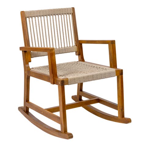 Laguna Coastal Casual 352-LBS Support Acacia Wood and Woven Rope Outdoor Rocking Chair