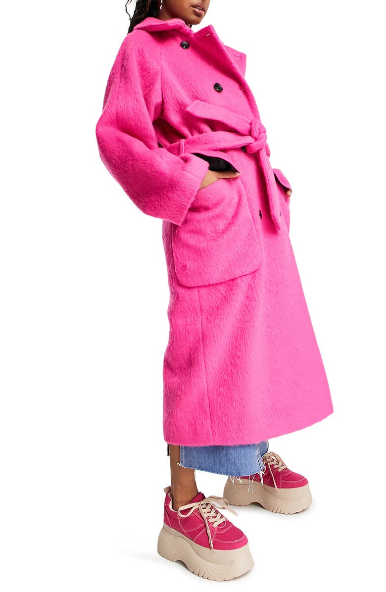 Topshop Double Breasted Tie Waist Trench Coat, Alternate, color,