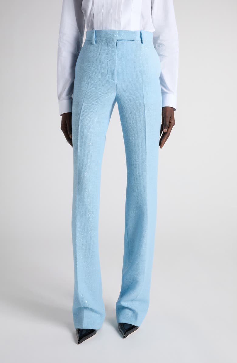 TOM FORD Tailored Sequin Wool Blend Crepe Straight Leg Pants, Main, color, Sky Blue