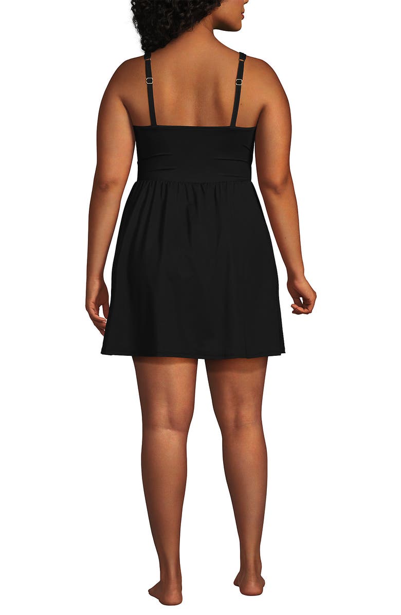 Lands' End SlenderSuit V-neck Wrap Swim Dress One Piece Swimsuit Adjustable Straps, Alternate, color, Black