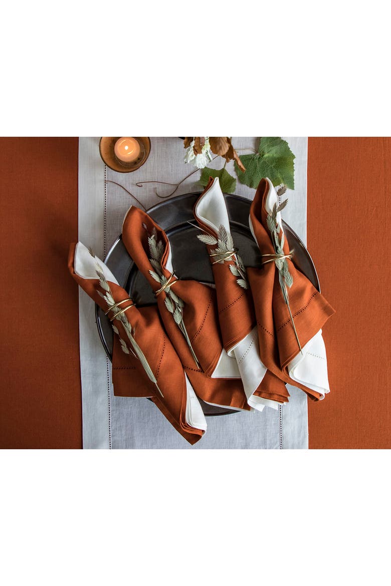 Linen Dinner Napkins Set of 4, 20 x 20" - Classic Hemstitch, Alternate, color, Cinnamon