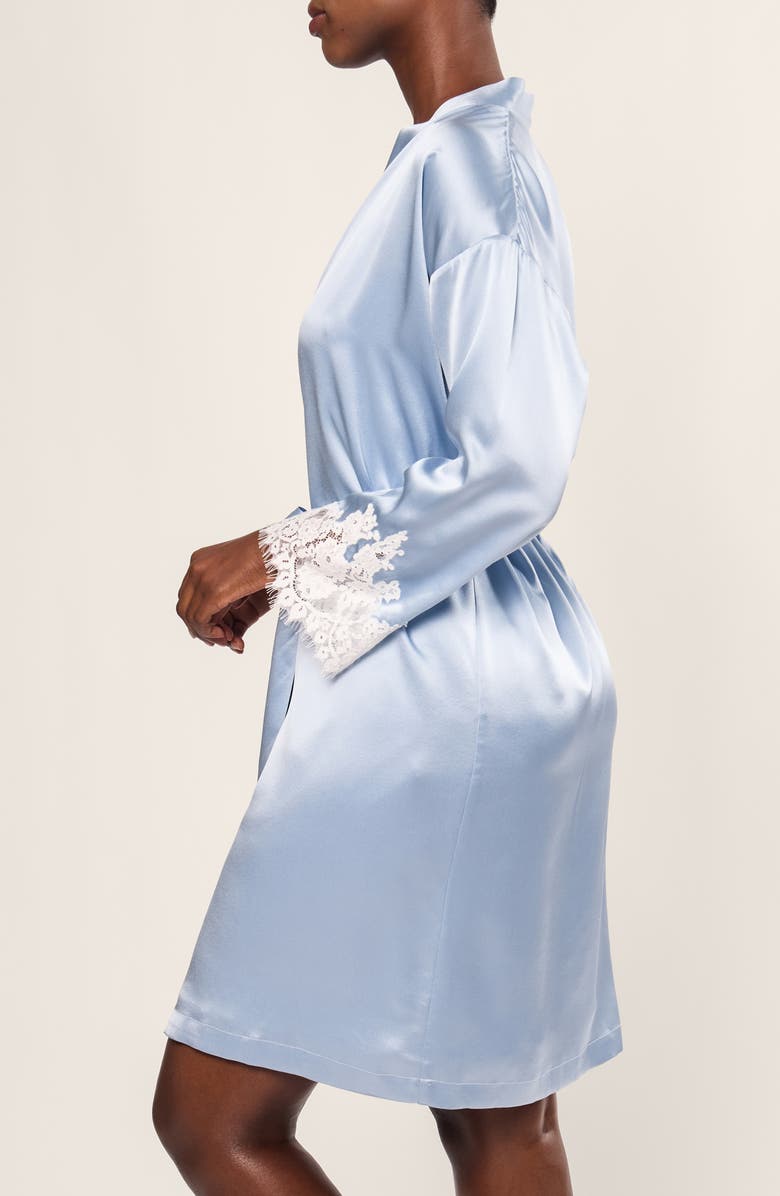 Petite Plume Periwinkle Lace Mulberry Silk Robe, Alternate, color, 