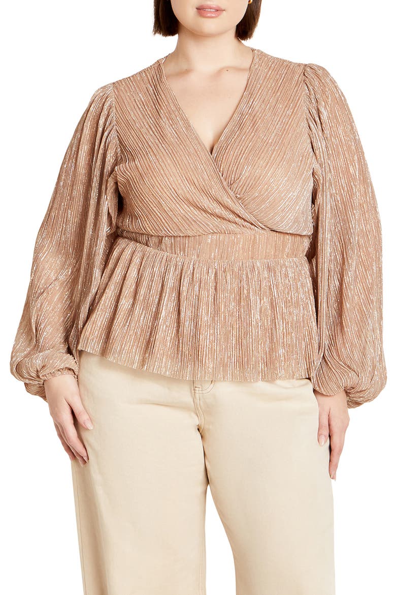 Noemi Metallic Plissé Top, Main, color, PINK BLUSH