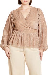 City Chic Noemi Metallic Plissé Top