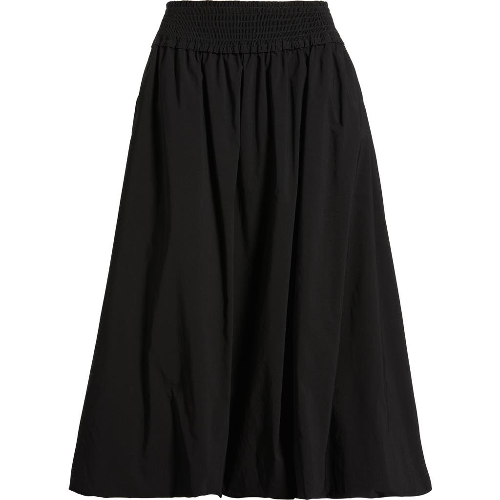 Wit & Wisdom Smocked Waist Bubble Hem Midi Skirt In Black