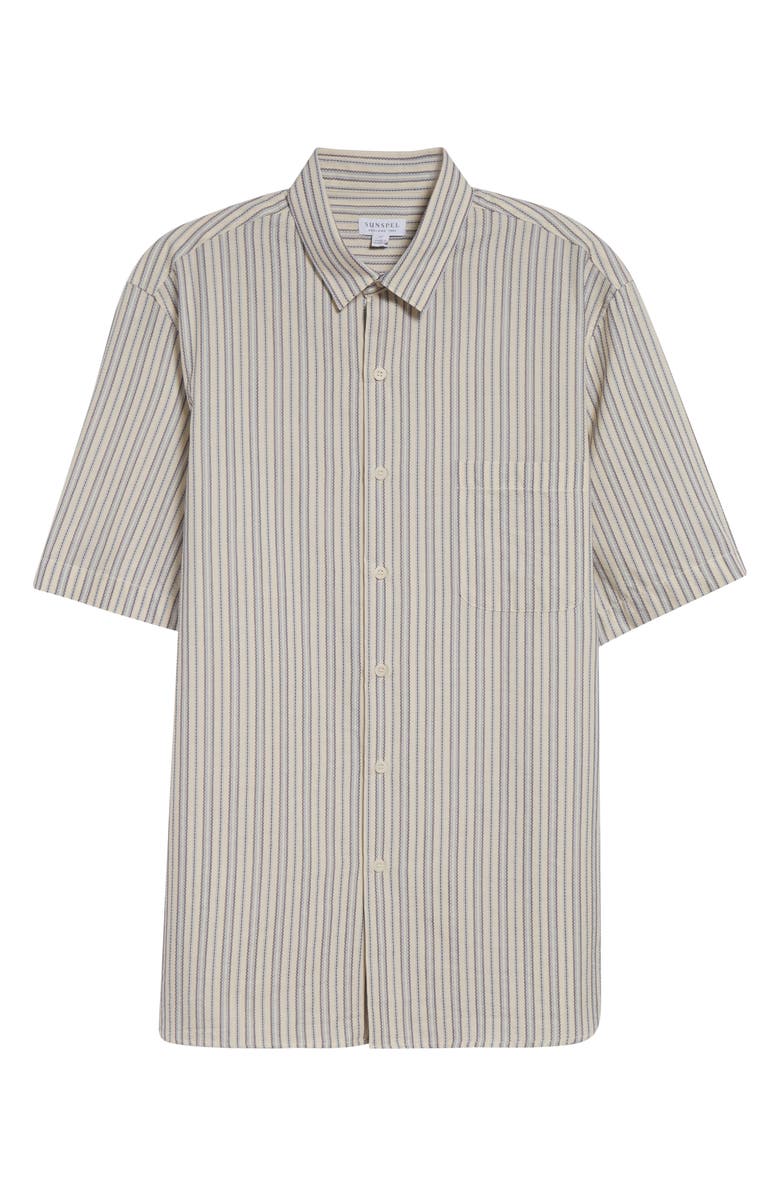 Sunspel Stripe Short Sleeve Button-Up Shirt, Alternate, color, Soft Denim Multi Stripe