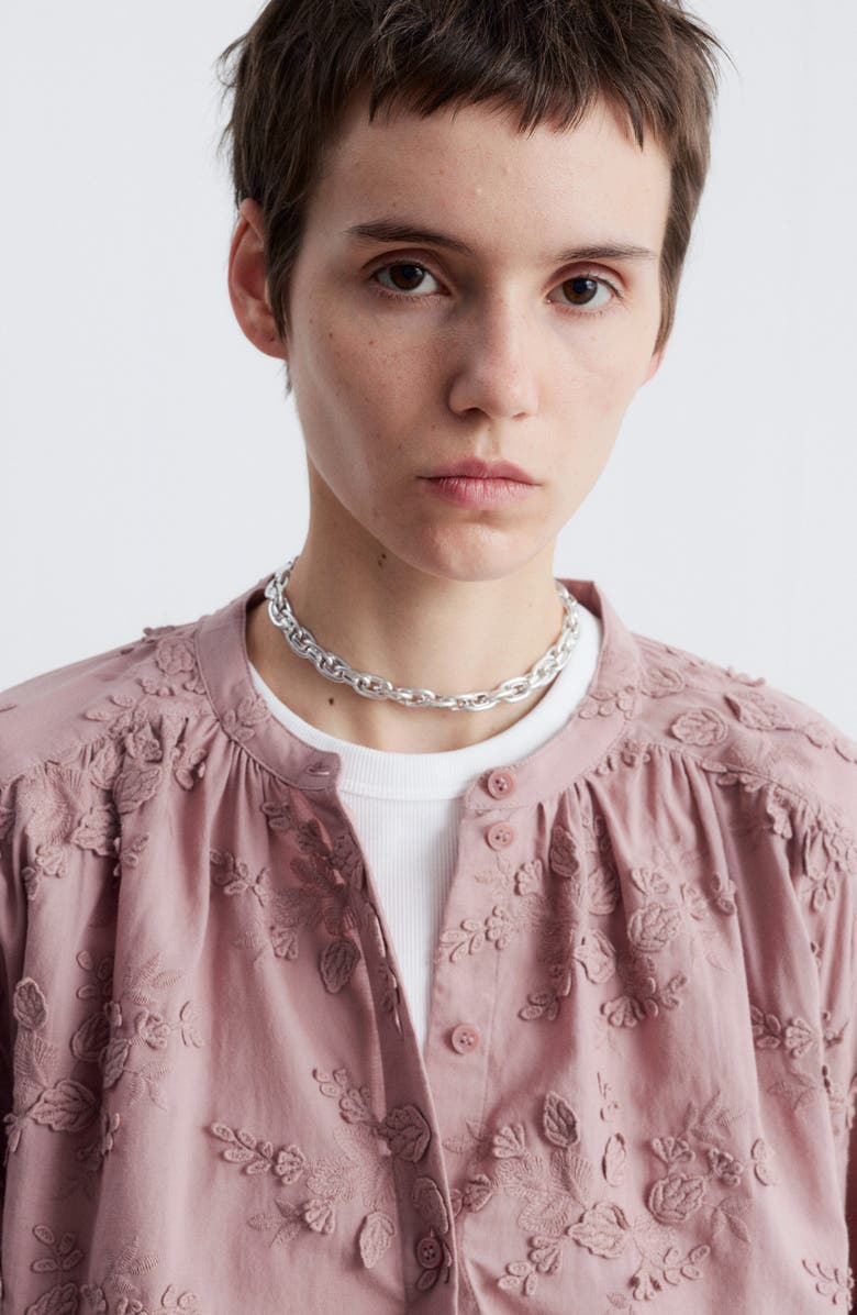 & Other Stories Oversize Floral Appliqué Cotton Top, Alternate, color, Pink Medium Dusty