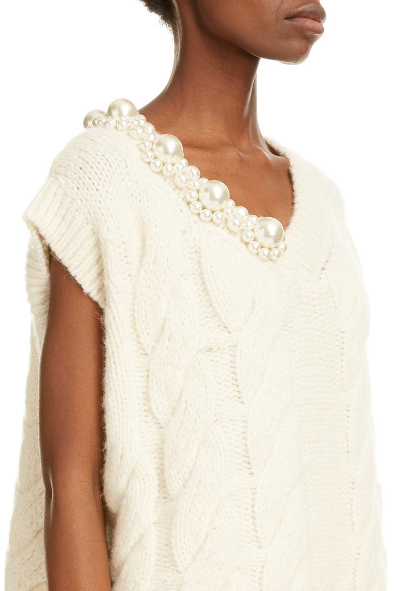 Embellished Cable Sweater Vest, Alternate, color, CREAM/ PEARL