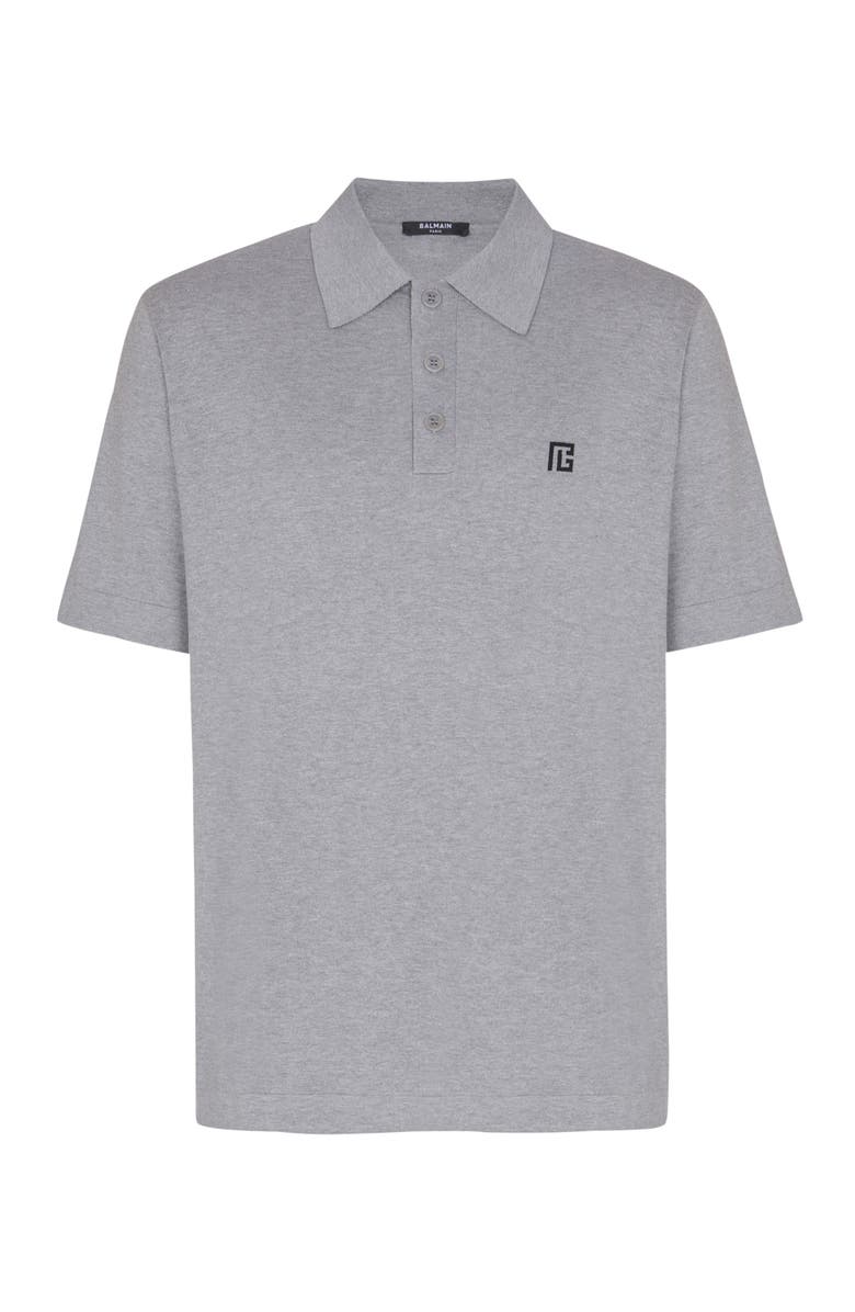 Balmain Embroidered cotton polo, Alternate, color, Grey