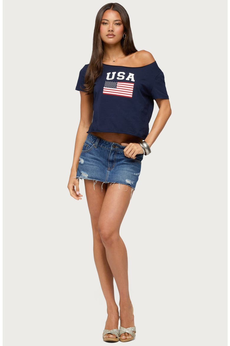 USA Off the Shoulder Graphic Tee, Alternate, color, NAVY
