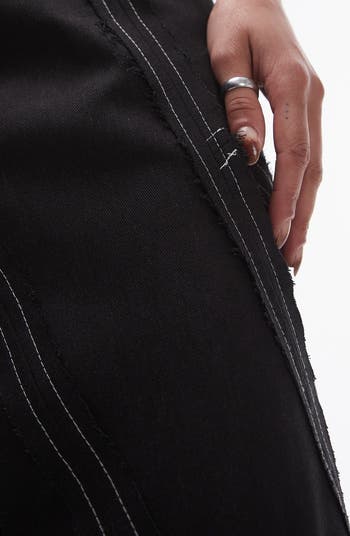 Raw Edge Topstitch Maxi Skirt