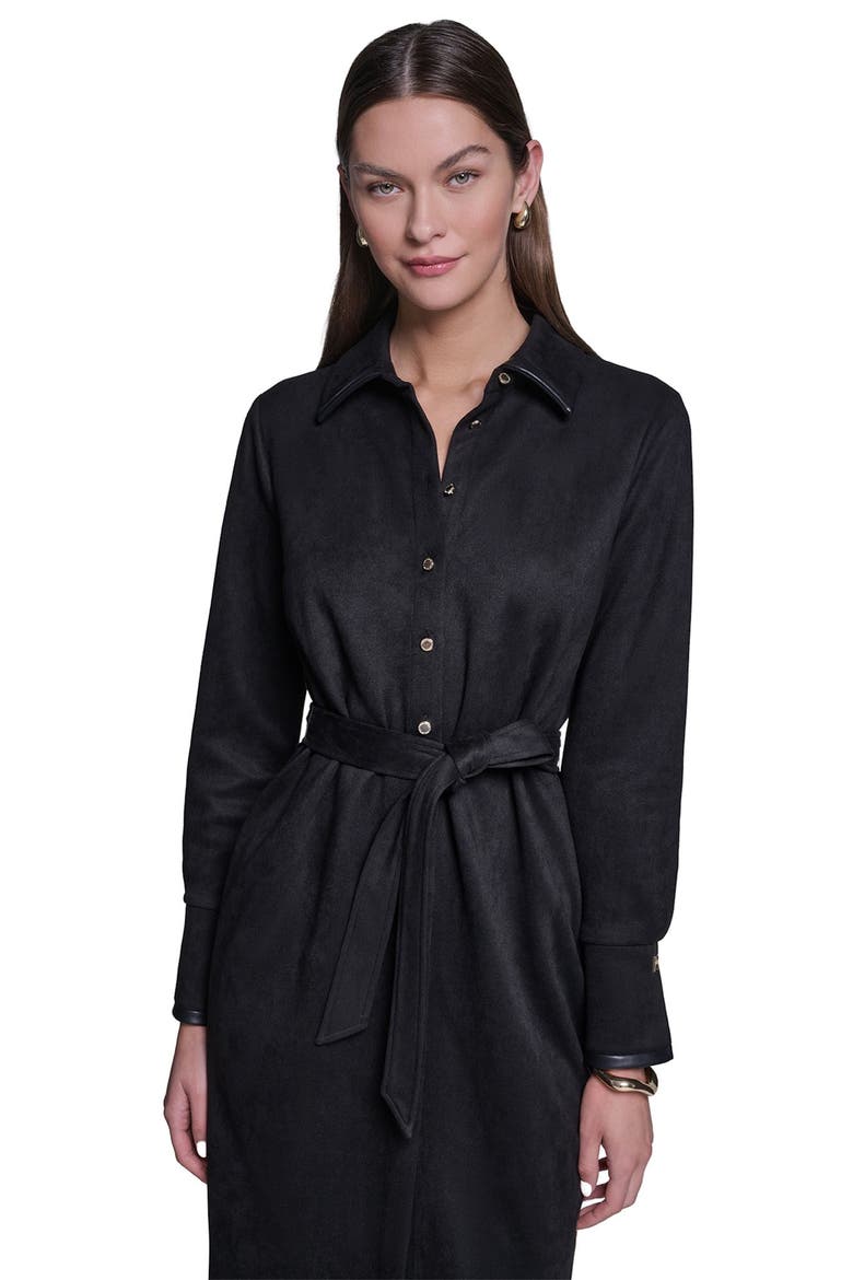 Long Sleeve Suede Shirt Dress, Alternate, color, Black
