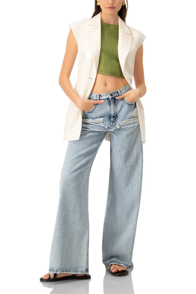 Single-Breasted Linen Vest with Waist Tie, Alternate, color, Ivory