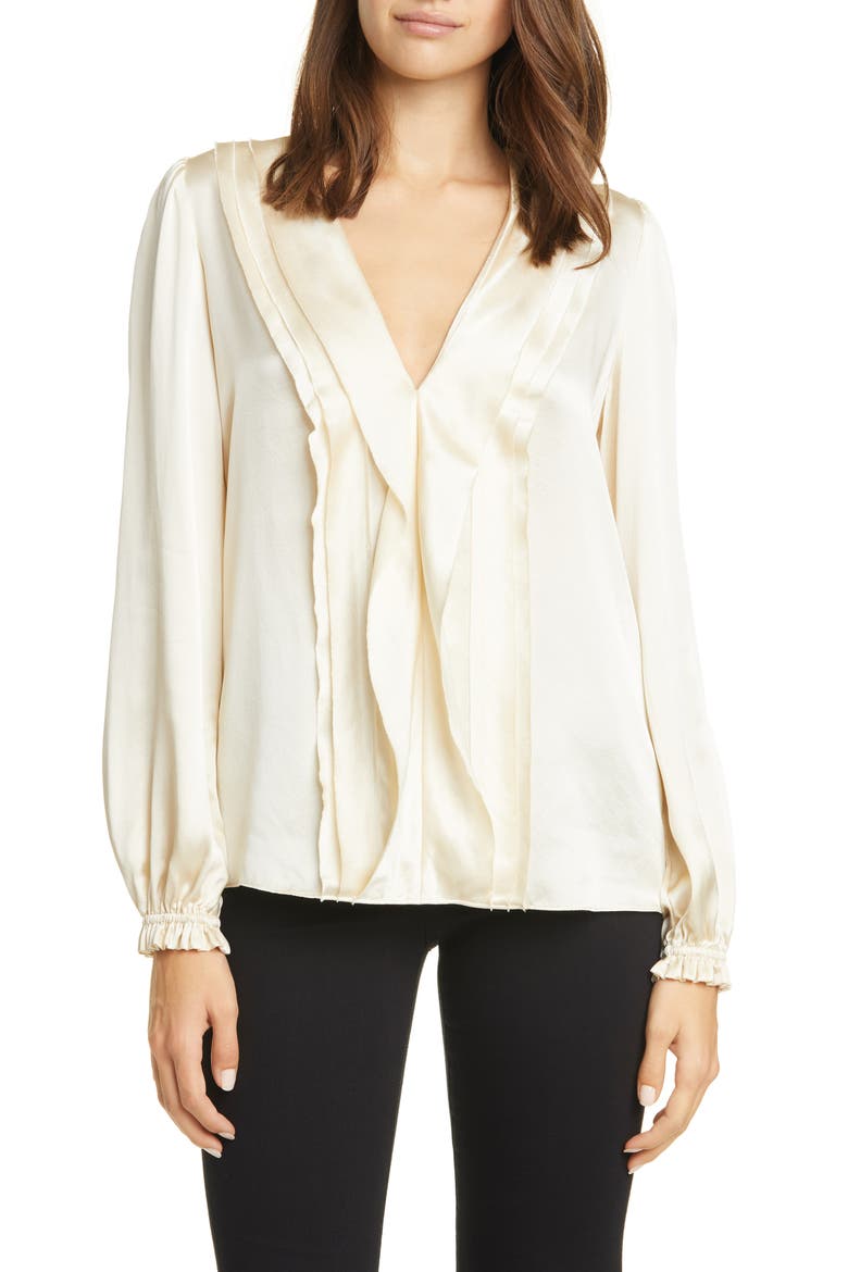Ruffle Front Silk Top, Main, color, CHAMPAGNE