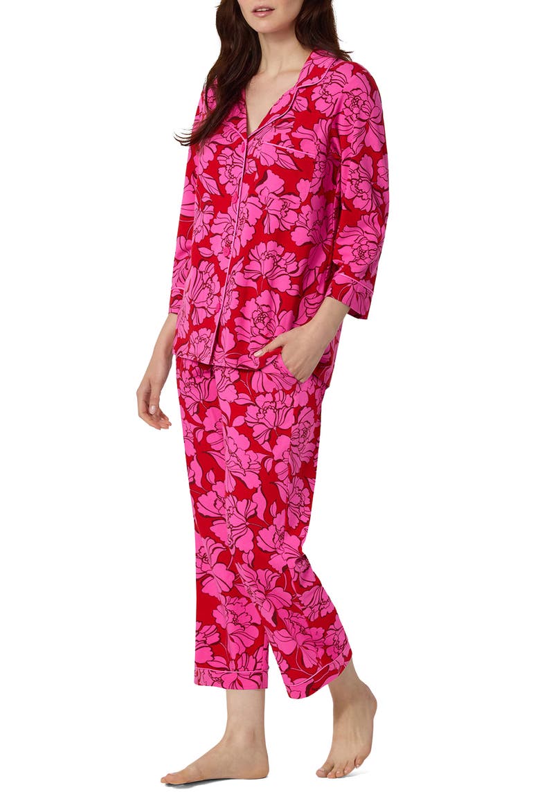 Stretch Cotton Cropped Pajamas, Alternate, color, ISABELLA FLORA PINK