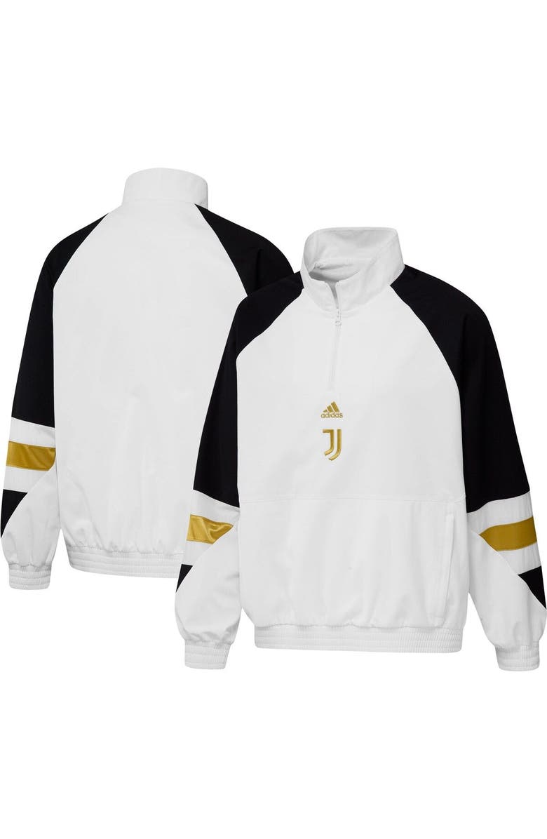 adidas Men's adidas White Juventus Football Icon Raglan Quarter-Zip Top, Main, color,