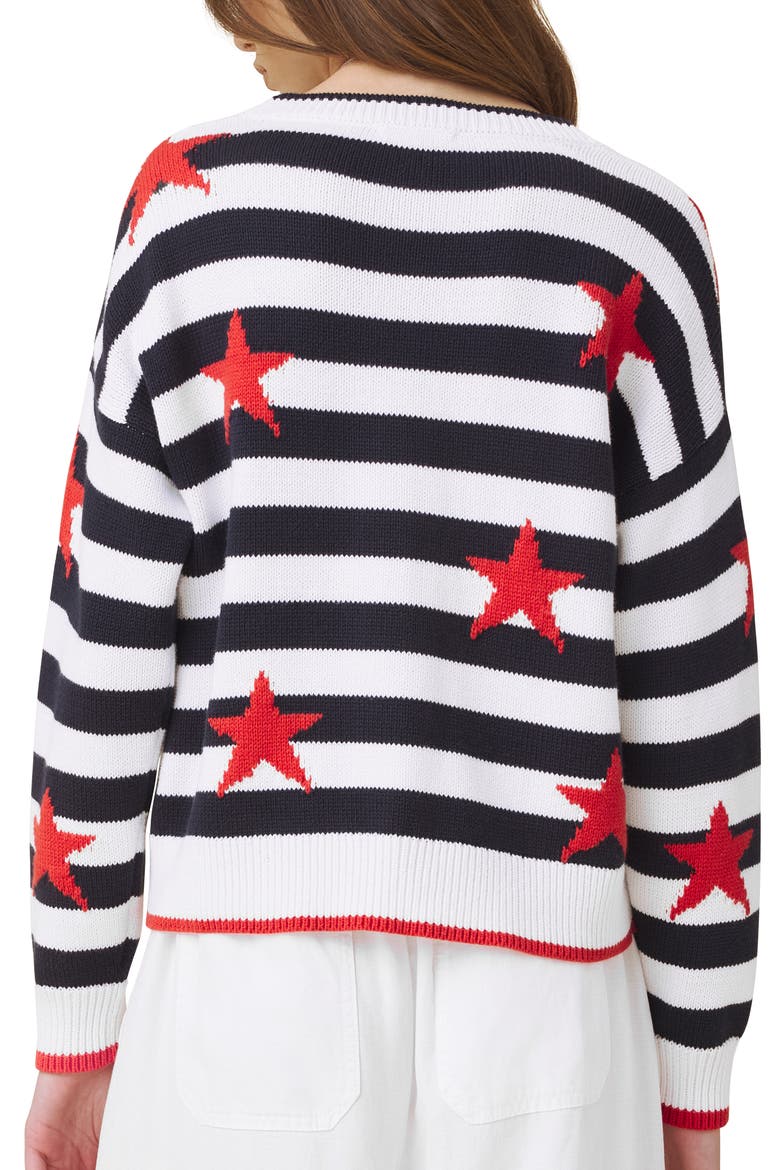 Liberty Stripe Star Intarsia Cotton Blend Sweater, Alternate, color, WHITE/ NAVY BLUE/ MULTI