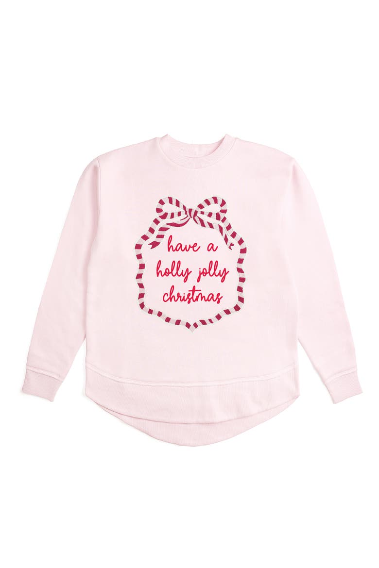 Holly Jolly Christmas Sequin Bow Patch Women's Sweatshirt, Main, color, Ballet Pink
