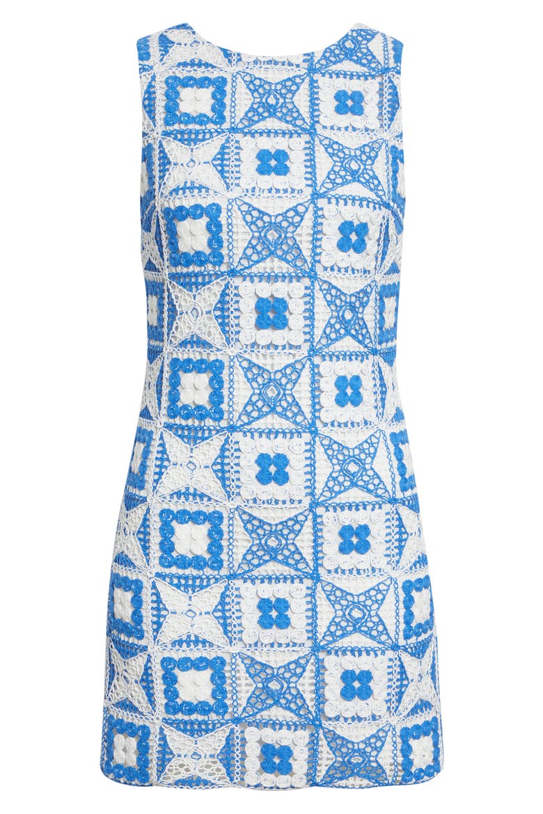 Clyde Embroidered Patchwork Sleeveless Shift Dress, Alternate, color, BLUE IRIS/ OFF WHITE