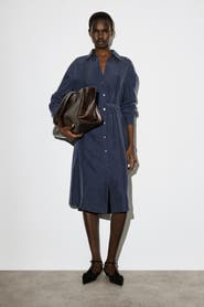 COS Gathered Washed-Silk Midi Shirt Dress
