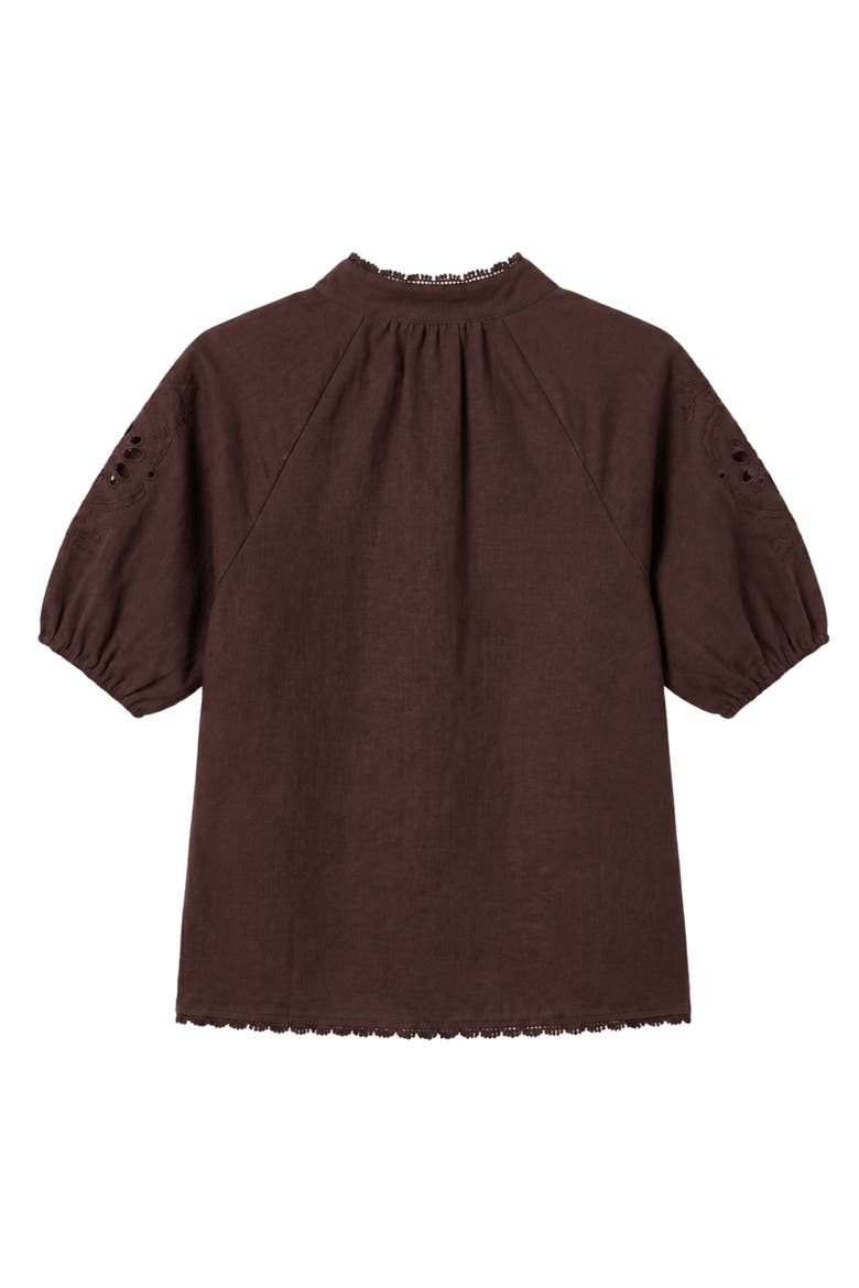 Catalina Embroidered Linen Top, Alternate, color, Cacao