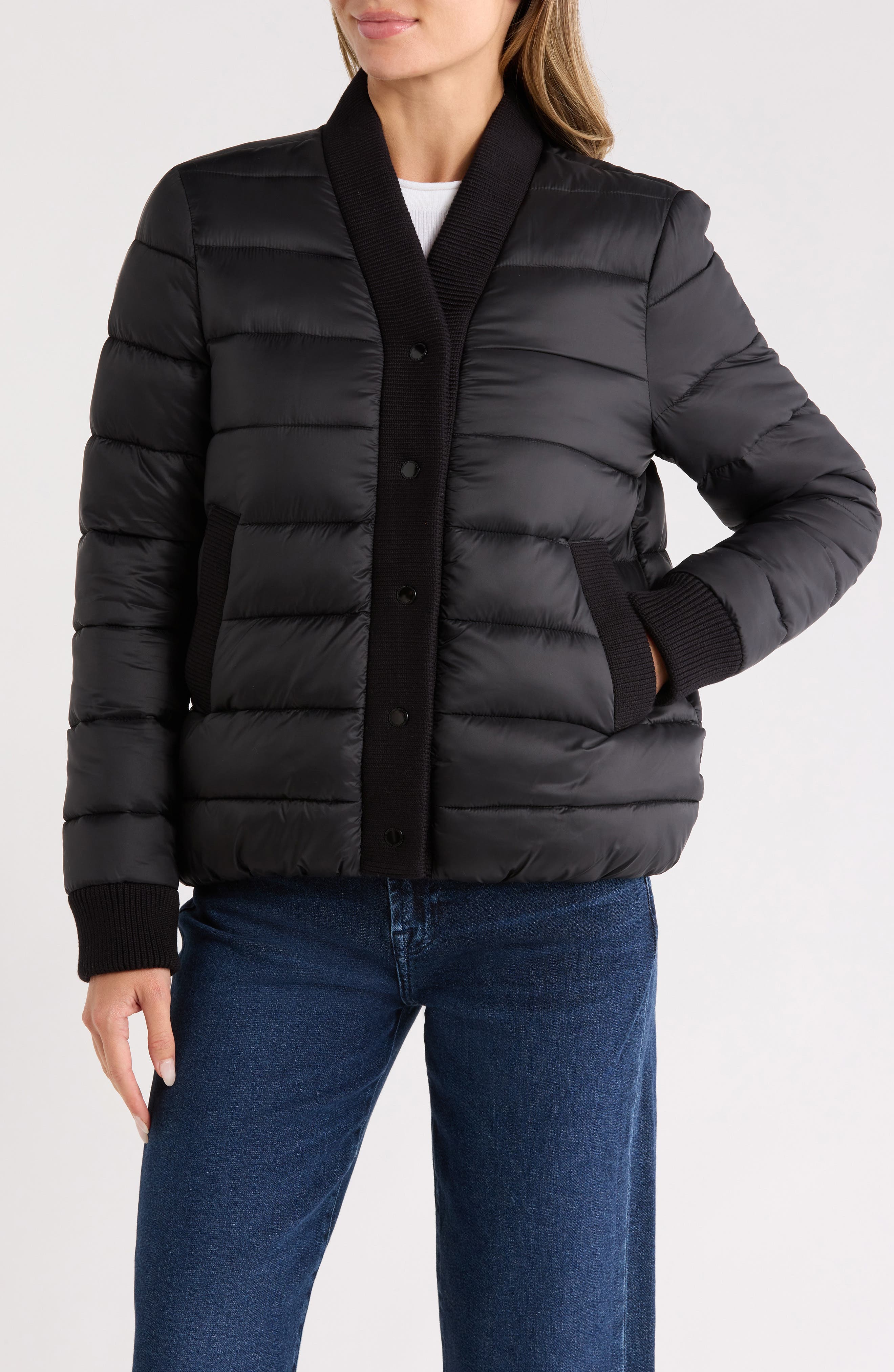 Rebecca Minkoff Water Resistant Ribbed Trim Puffer Jacket