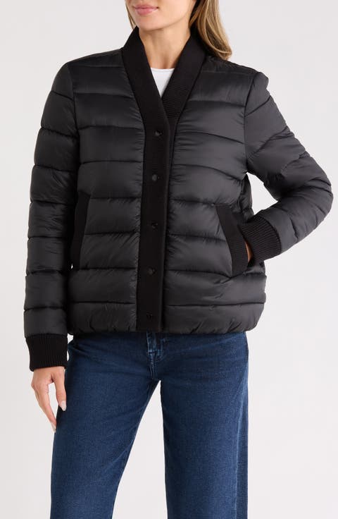 Water Resistant Ribbed Trim Puffer Jacket