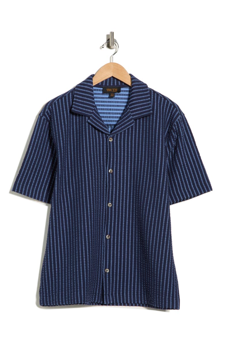 Short Sleeve Jacquard Knit Shirt, Alternate, color, MARINE NAVY/ DUSK BLUE