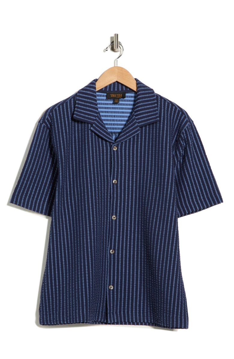 TRUTH Short Sleeve Jacquard Knit Shirt, Main, color, Marine Navy/ Dusk Blue