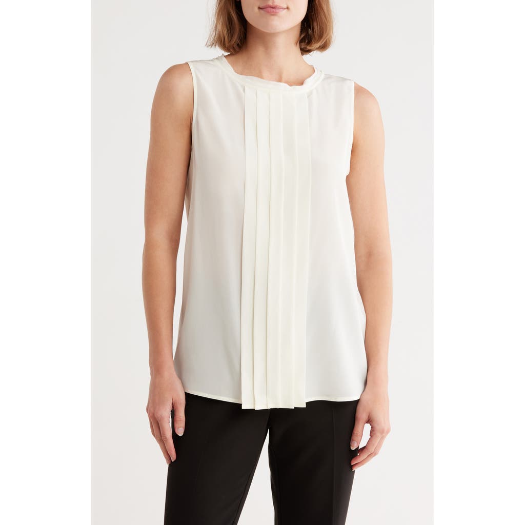 Hugo Boss Pleat-front Sleeveless Blouse In Washed Silk In White