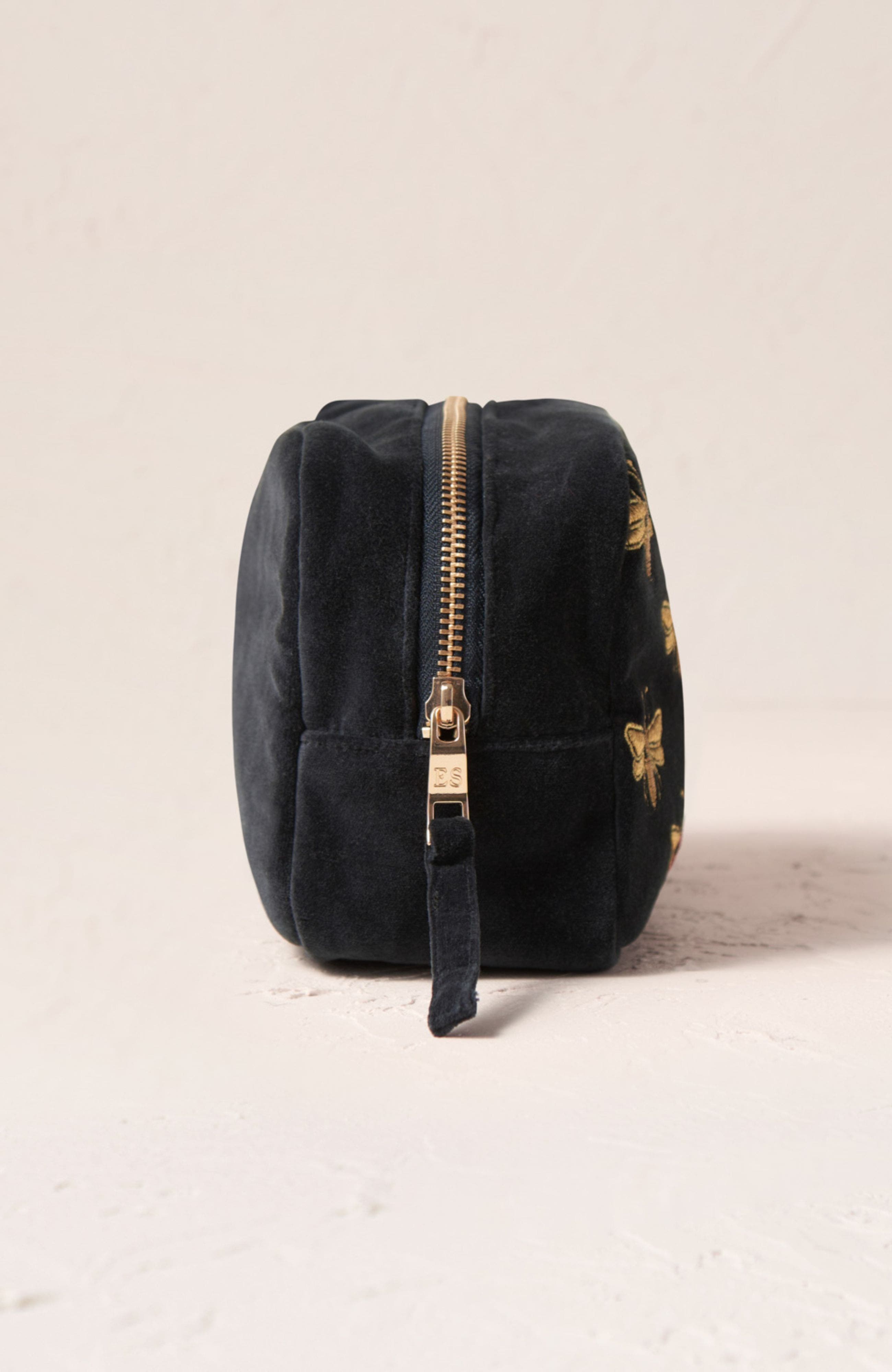 Honey Bee Velvet Makeup Bag, Alternate, color, Charcoal