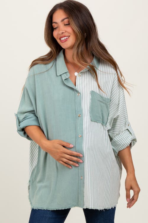 Pinkblush Colorblock Stripe Oversized Button Down In Blue