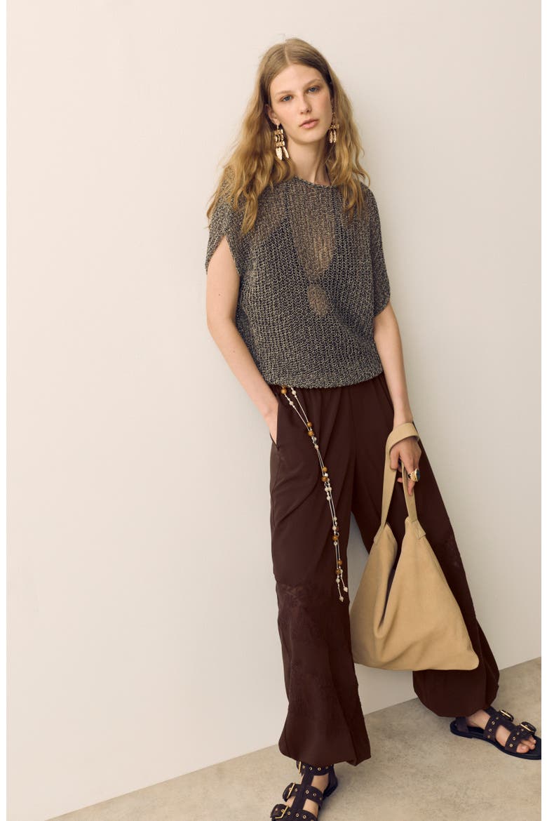 Lace Balloon Tie Waist Pants, Alternate, color, DARK MOLE BROWN