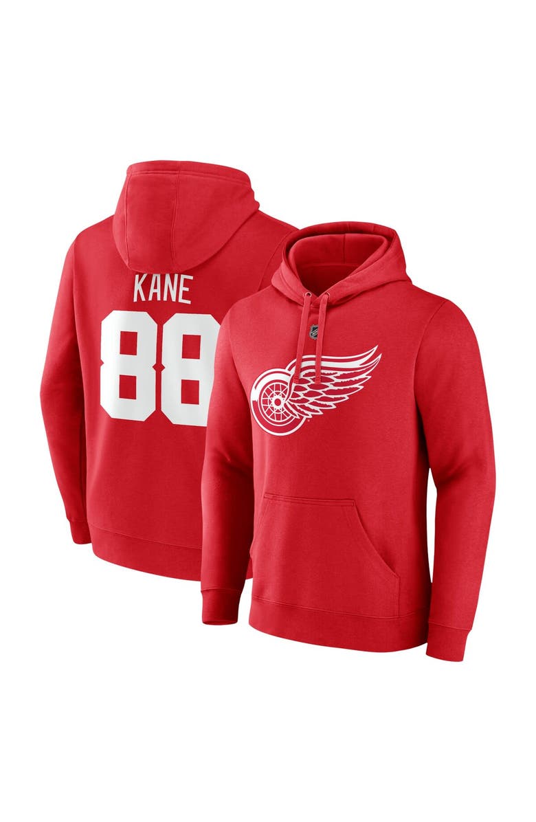 FANATICS Men's  Fanatics Branded Patrick Kane Red Detroit Red Wings Authentic Stack Name & Number Pullover Hoodie, Alternate, color, 