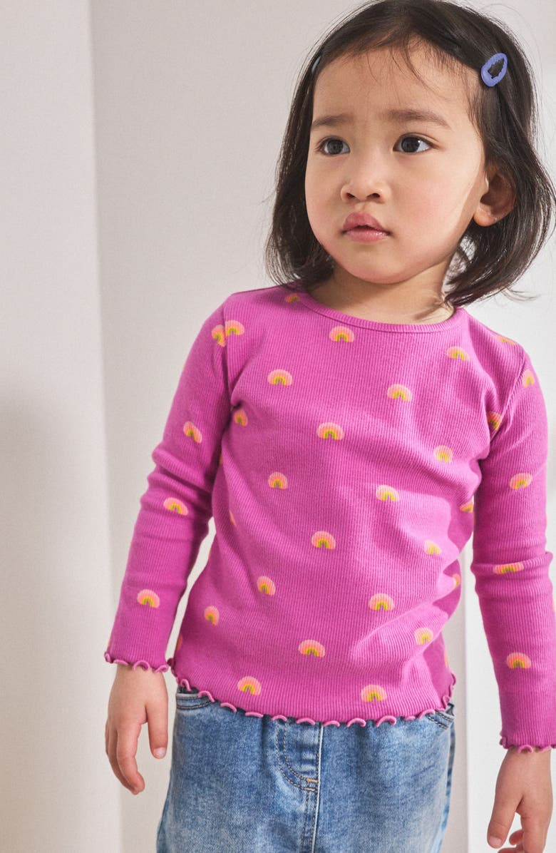 NEXT Kids' Rainbow Print Stretch Cotton Rib T-Shirt, Alternate, color, Purple